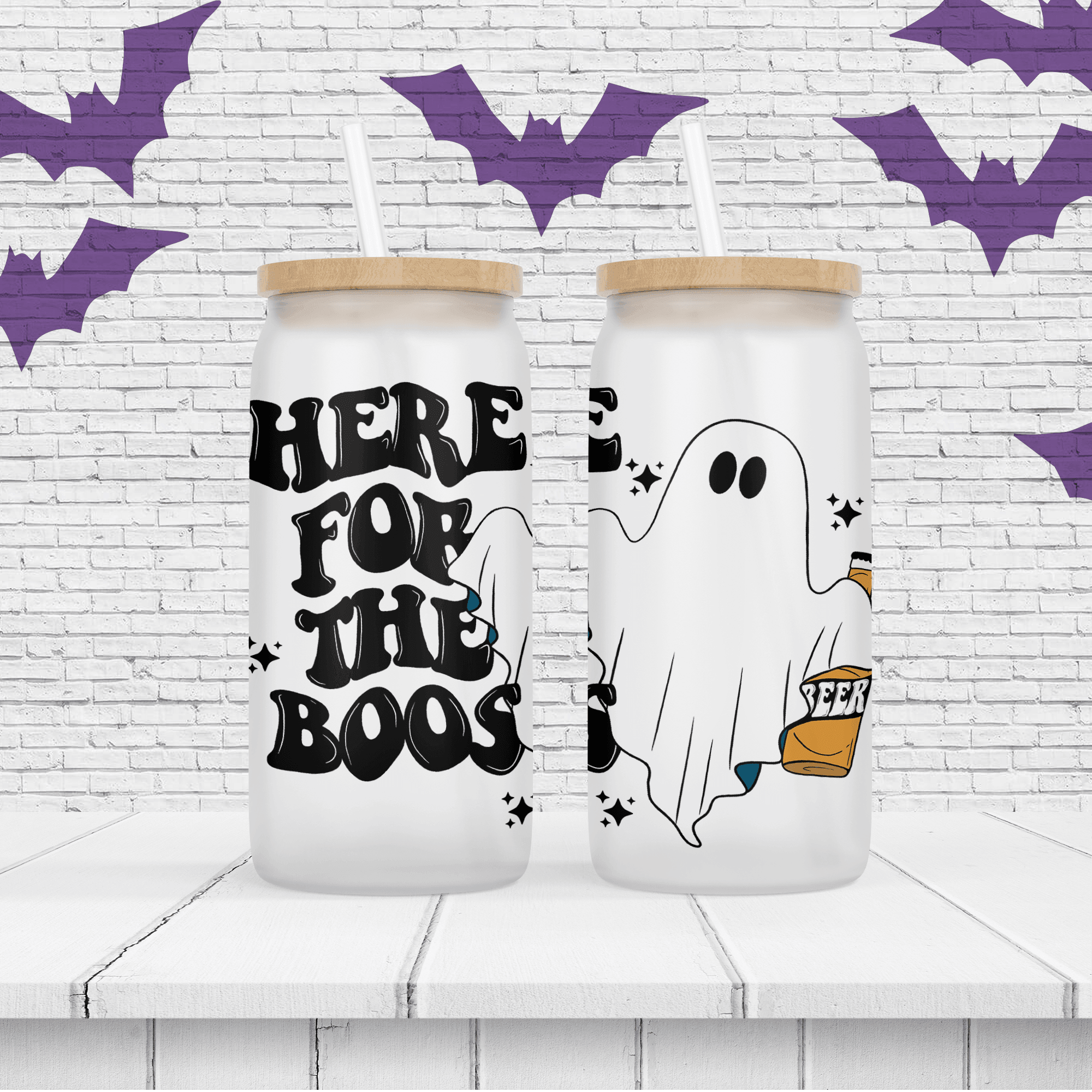 Halloween Beer Can Glass/bats Glass Can/halloween Glass 