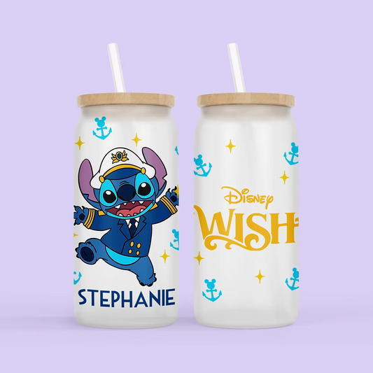 Disney Cruise Personalized Drinking Glass - Stitch - Two Crafty Gays