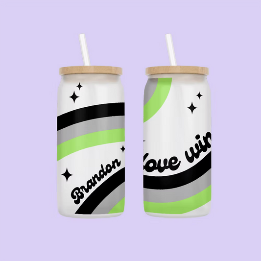 Love Wins Personalized Drinking Glass - Agender Flag - Two Crafty Gays