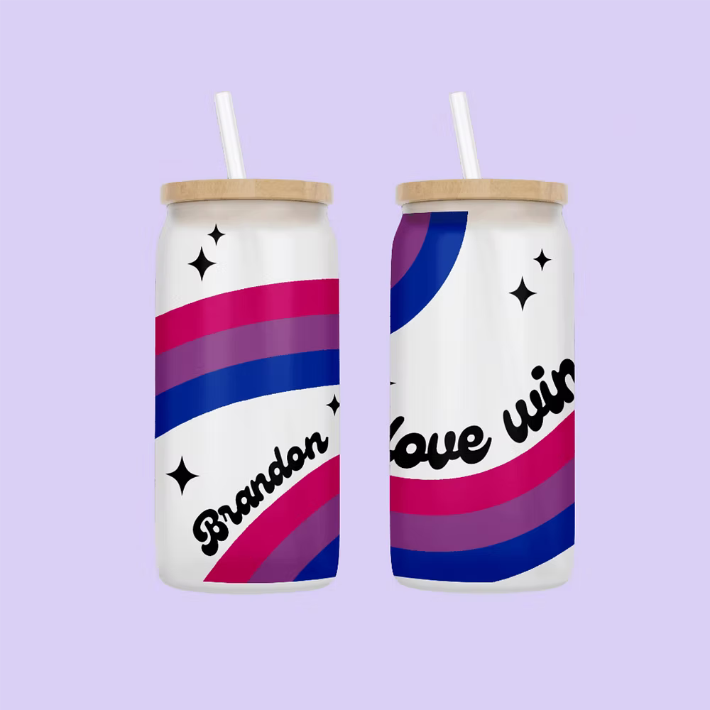 Love Wins Personalized Drinking Glass - Bisexual Flag - Two Crafty Gays