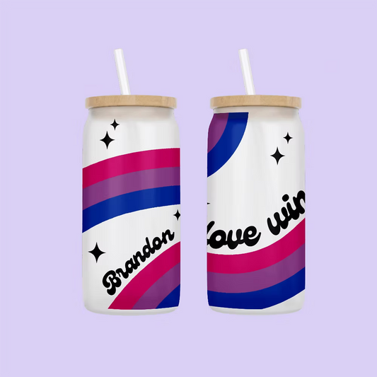Love Wins Personalized Drinking Glass - Bisexual Flag - Two Crafty Gays