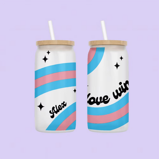 Love Wins Personalized Drinking Glass - Transgender Flag - Two Crafty Gays