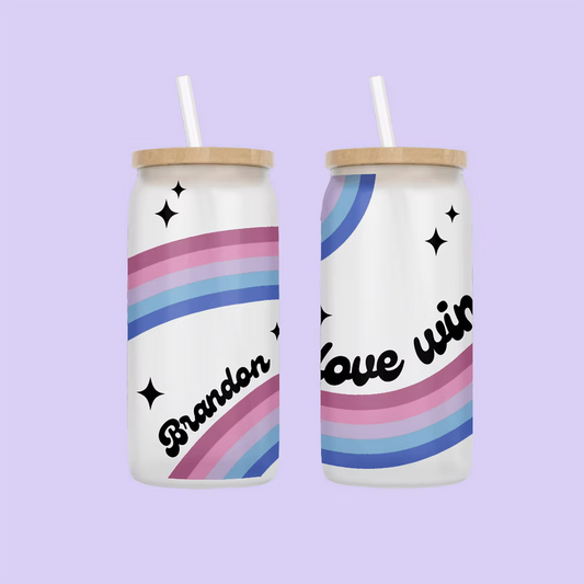 Love Wins Personalized Drinking Glass - Bigender Flag - Two Crafty Gays