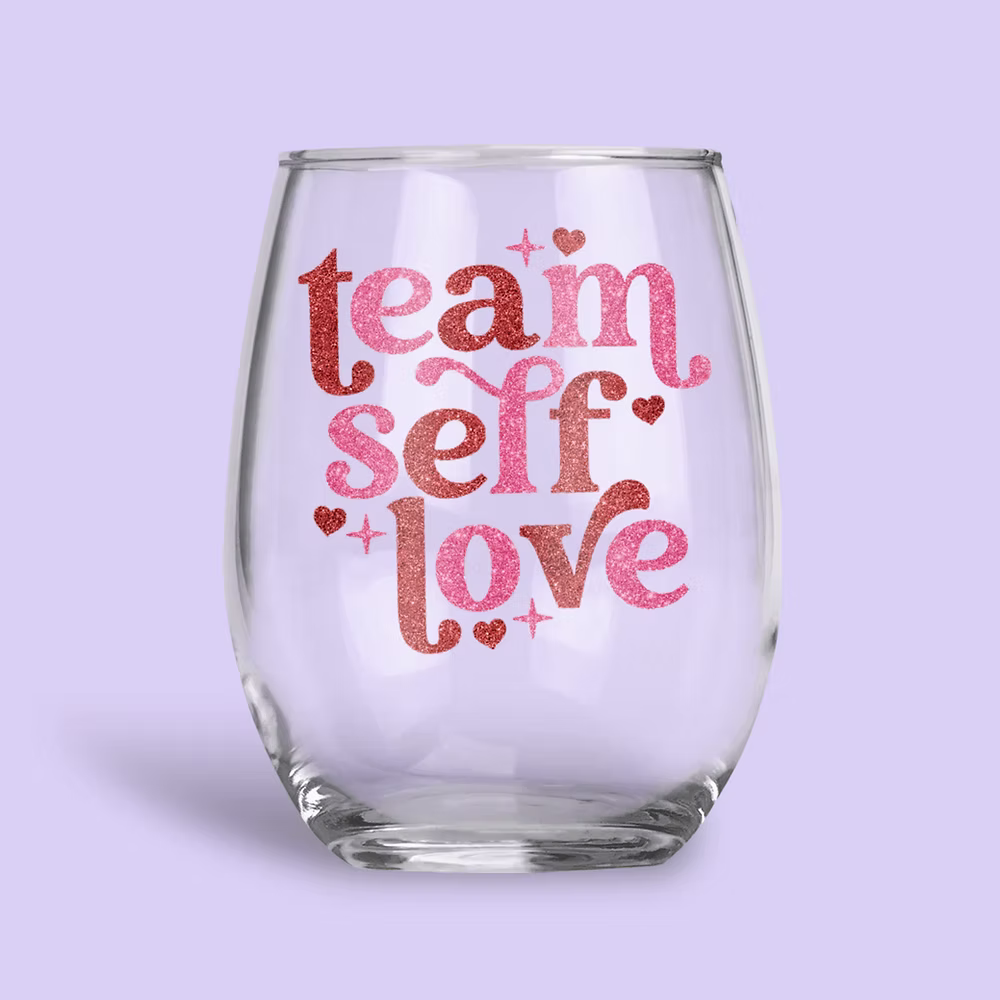 Team Self Love Personalized Wine Glass - Two Crafty Gays