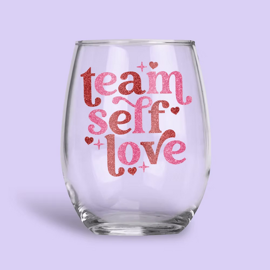Team Self Love Personalized Wine Glass - Two Crafty Gays