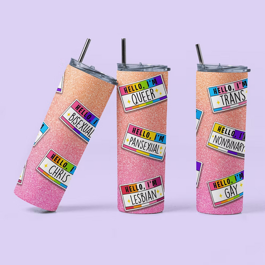 Pride Name Tags Personalized Tumbler Cup - Two Crafty Gays