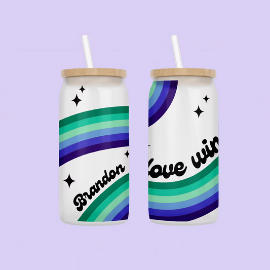 Love Wins Personalized Drinking Glass - Gay Flag - Two Crafty Gays