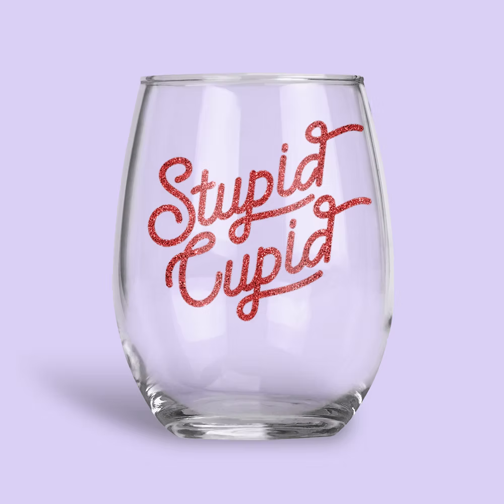 Stupid Cupid Personalized Wine Glass - Two Crafty Gays