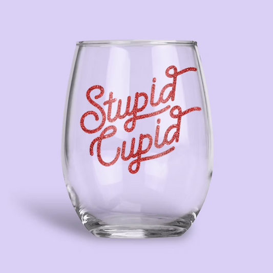 Stupid Cupid Personalized Wine Glass - Two Crafty Gays