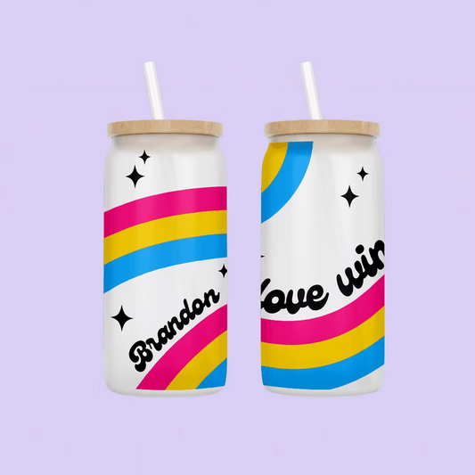 Love Wins Personalized Drinking Glass - Pansexual Flag - Two Crafty Gays