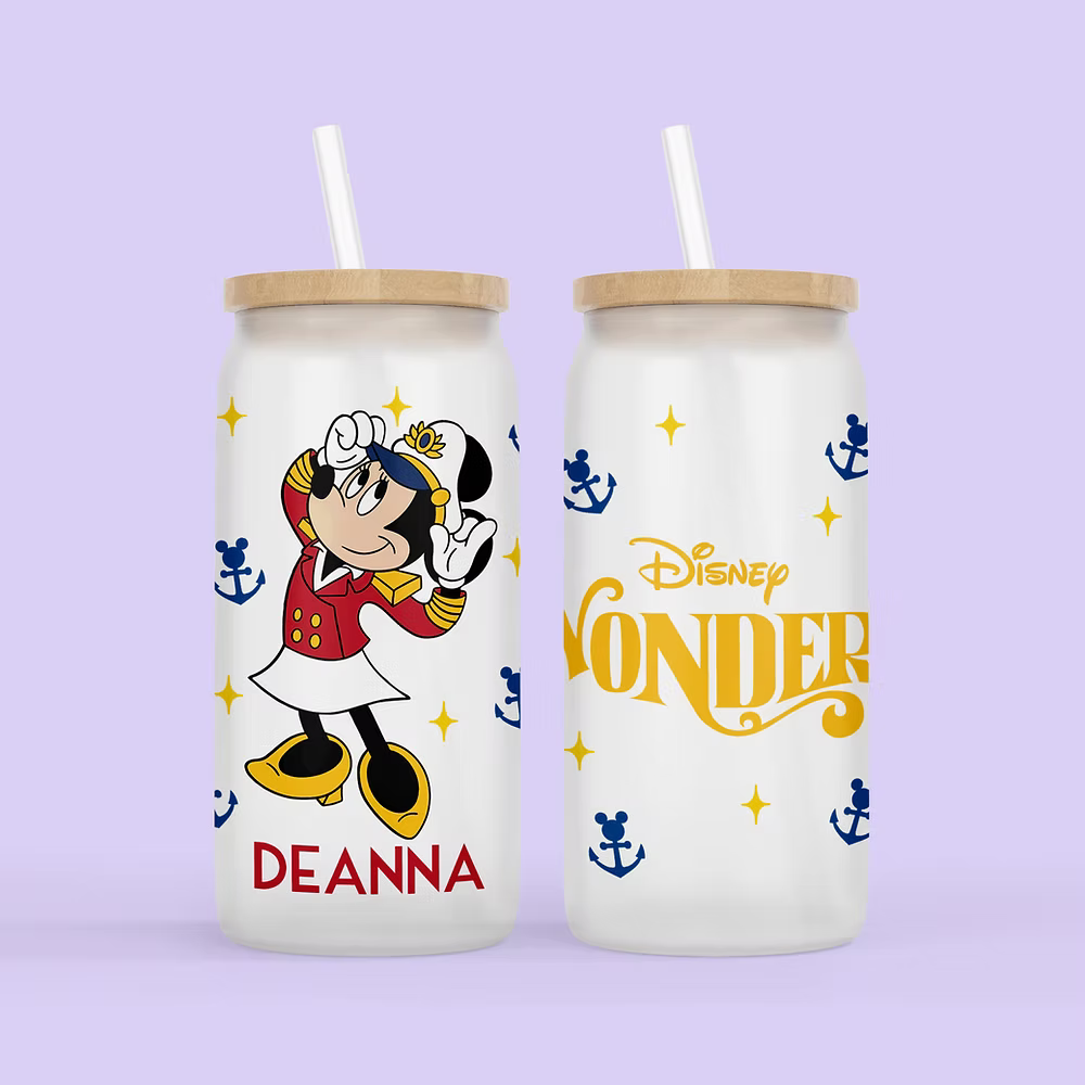 Disney Cruise Personalized Drinking Glass - Minnie - Two Crafty Gays