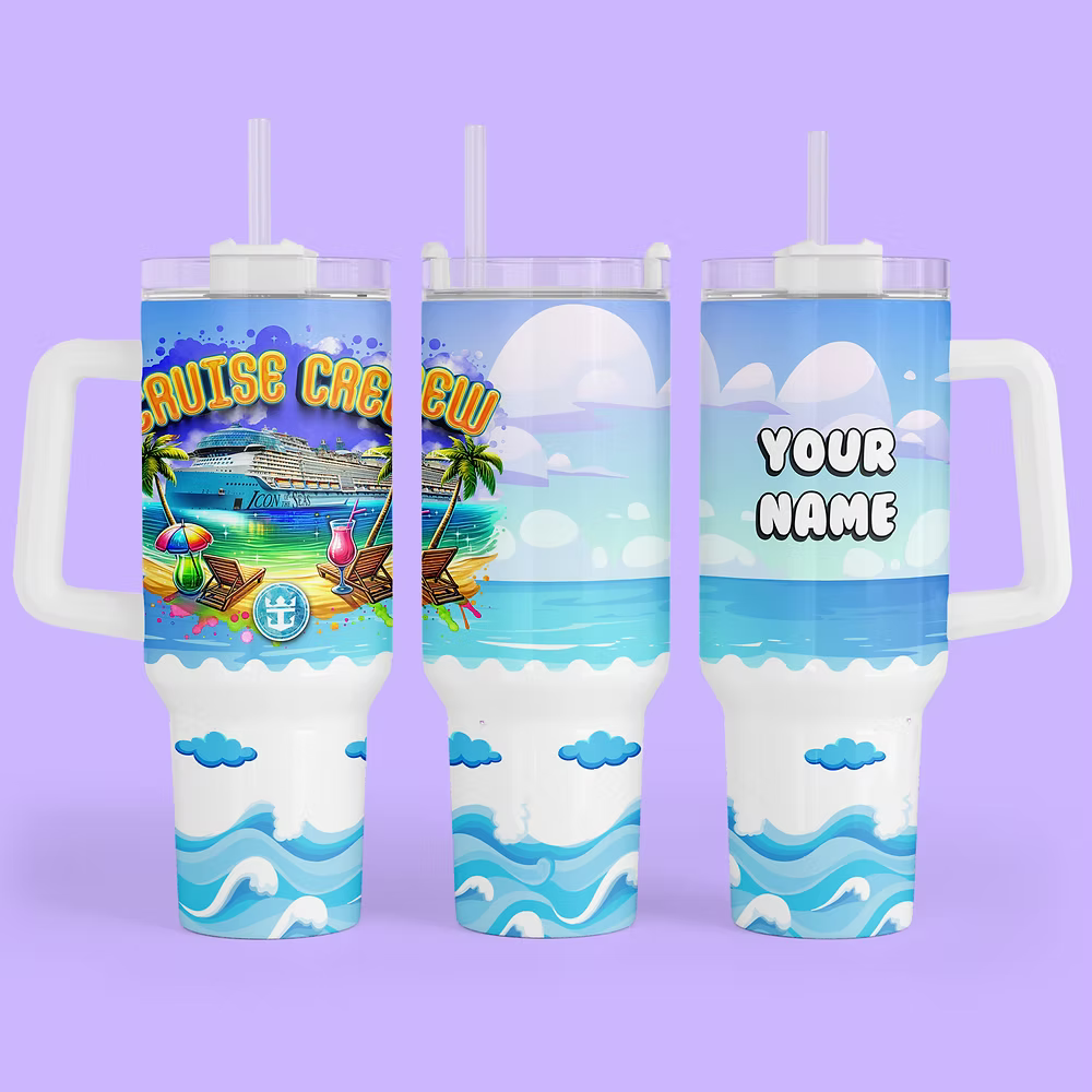 Royal Caribbean Cruise Crew 40 oz Quencher Tumbler - Icon of the Seas - Two Crafty Gays