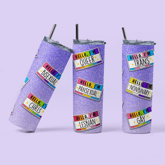 Pride Name Tags Personalized Tumbler Cup - Two Crafty Gays