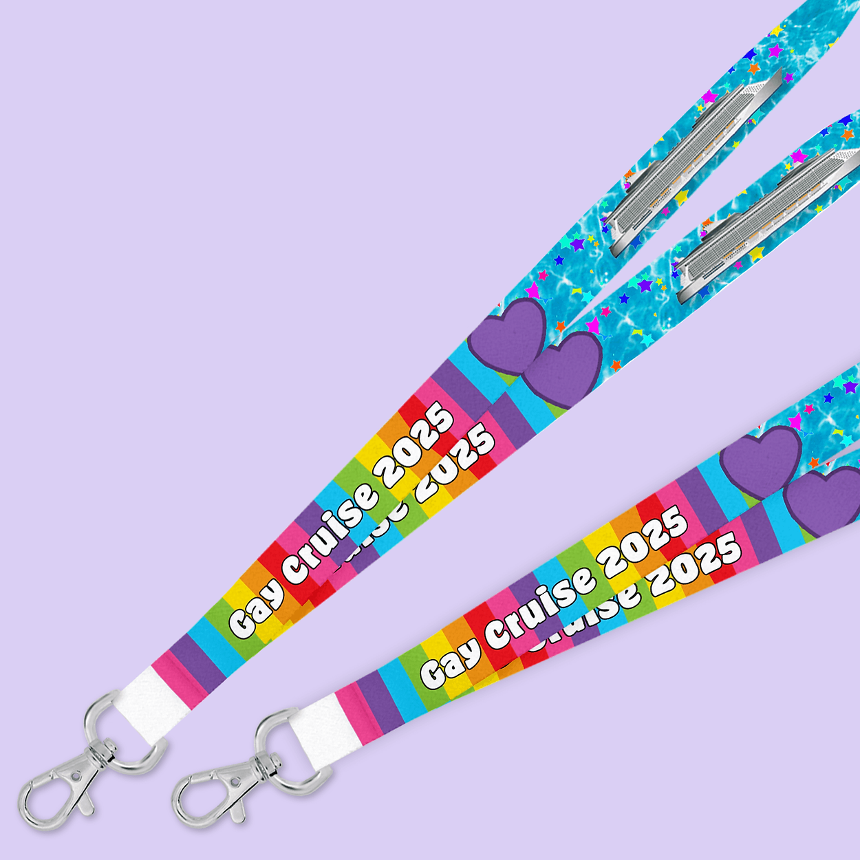 Personalized Cruise Lanyard - Rainbow Hearts - Two Crafty Gays