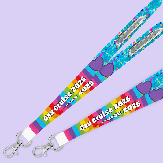 Personalized Cruise Lanyard - Rainbow Hearts - Two Crafty Gays