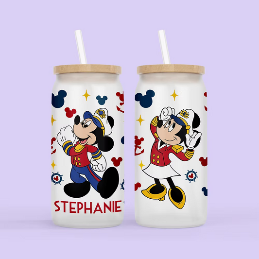 Disney Cruise Personalized Drinking Glass - Mickey & Minnie - Two Crafty Gays