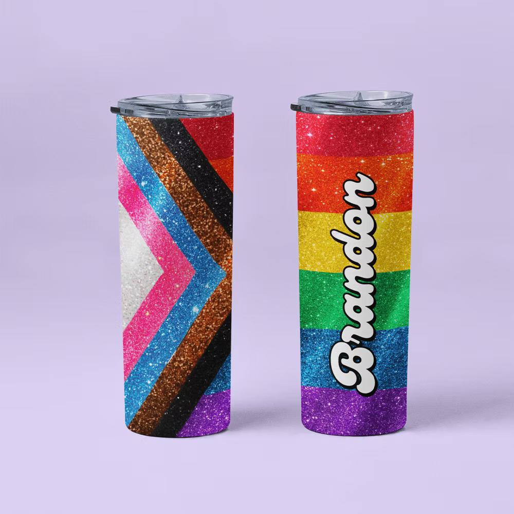 Pride Flag Personalized Tumbler Cup - Two Crafty Gays