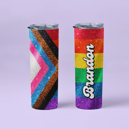 Pride Flag Personalized Tumbler Cup - Two Crafty Gays