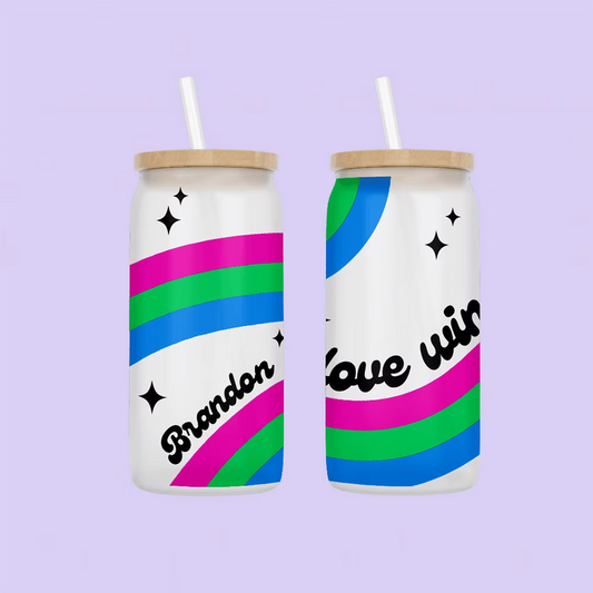 Love Wins Personalized Drinking Glass - Polysexual Flag - Two Crafty Gays