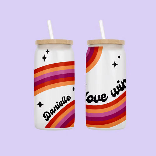 Love Wins Personalized Drinking Glass - Lesbian Flag - Two Crafty Gays
