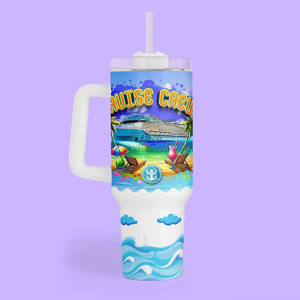 Royal Caribbean Cruise Crew 40 oz Quencher Tumbler - Icon of the Seas - Two Crafty Gays
