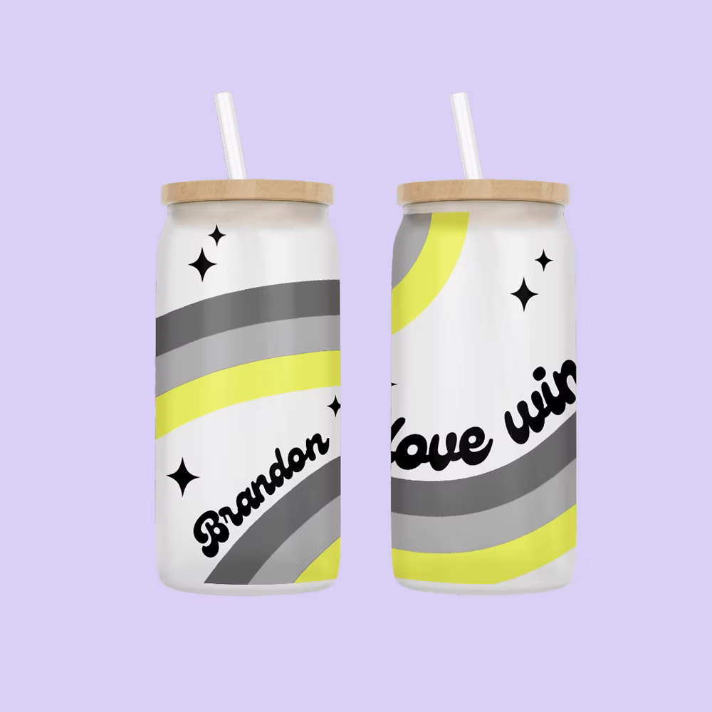 Love Wins Personalized Drinking Glass - Demigender Flag - Two Crafty Gays