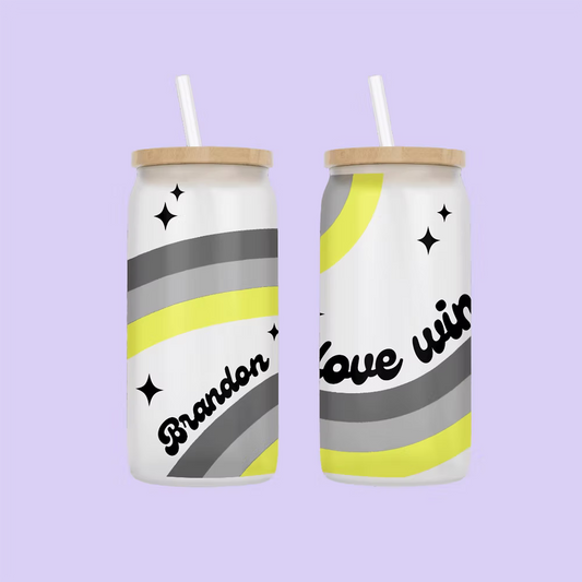 Love Wins Personalized Drinking Glass - Demigender Flag - Two Crafty Gays