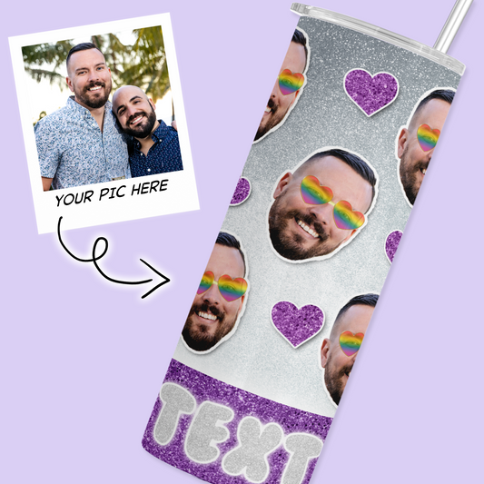 Cutout Face Personalized Tumbler - Rainbow Glasses - Two Crafty Gays