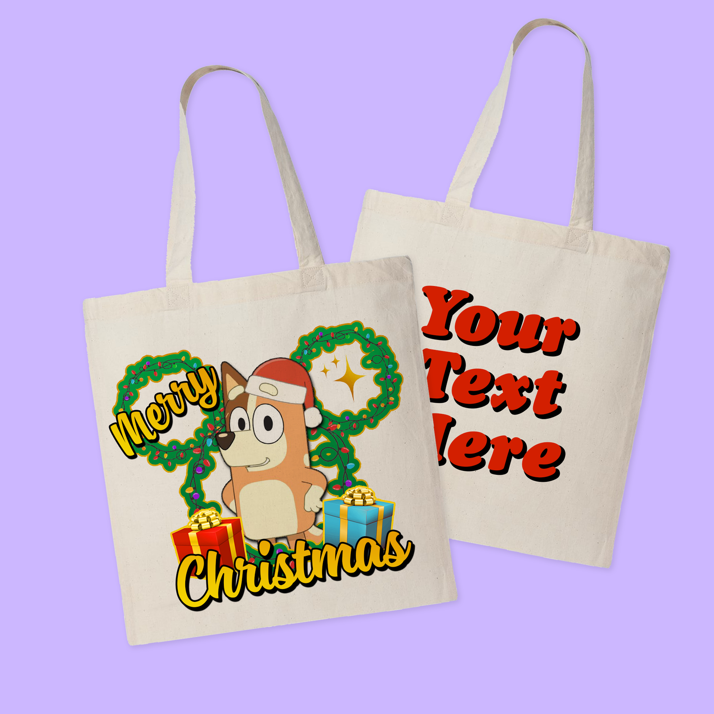 Bluey Personalized Christmas Tote Bag - Two Crafty Gays