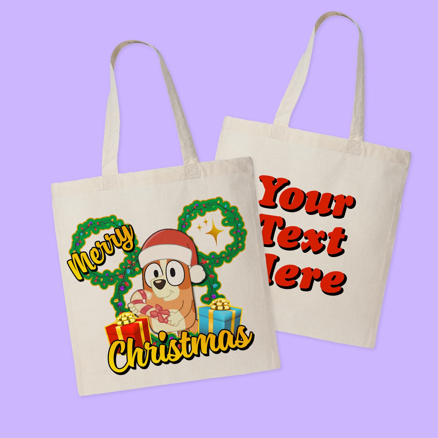 Bluey Personalized Christmas Tote Bag - Two Crafty Gays