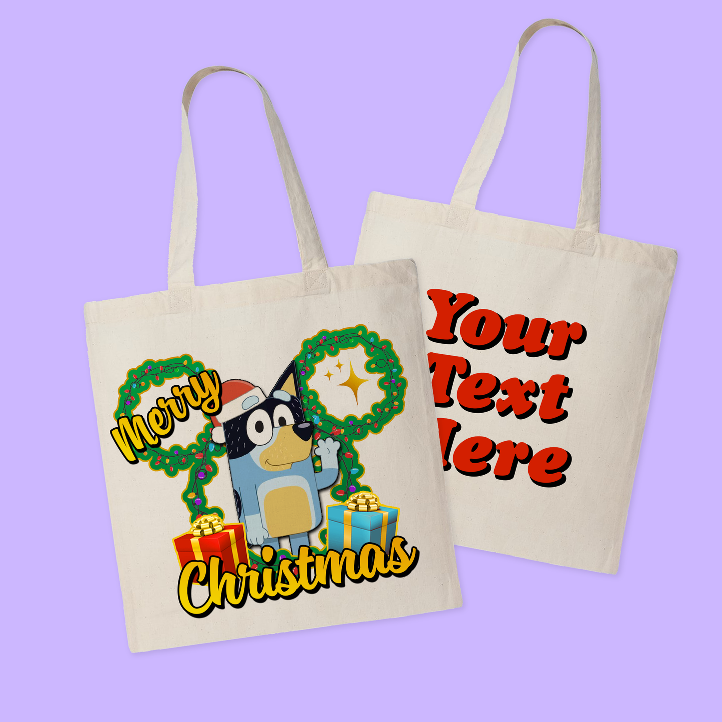 Bluey Personalized Christmas Tote Bag - Two Crafty Gays