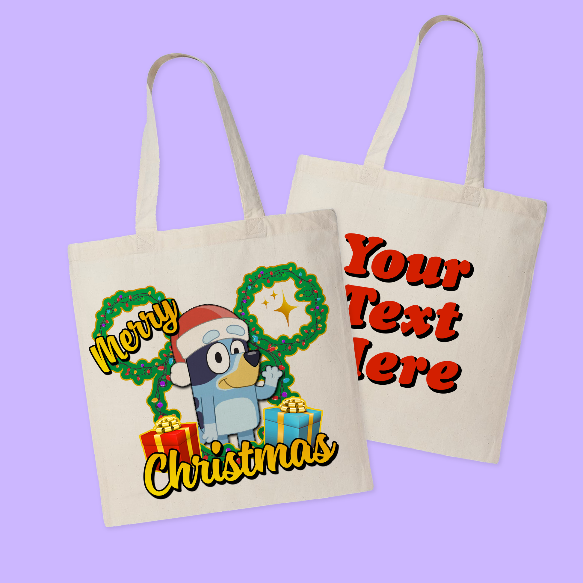 Bluey Personalized Christmas Tote Bag - Two Crafty Gays