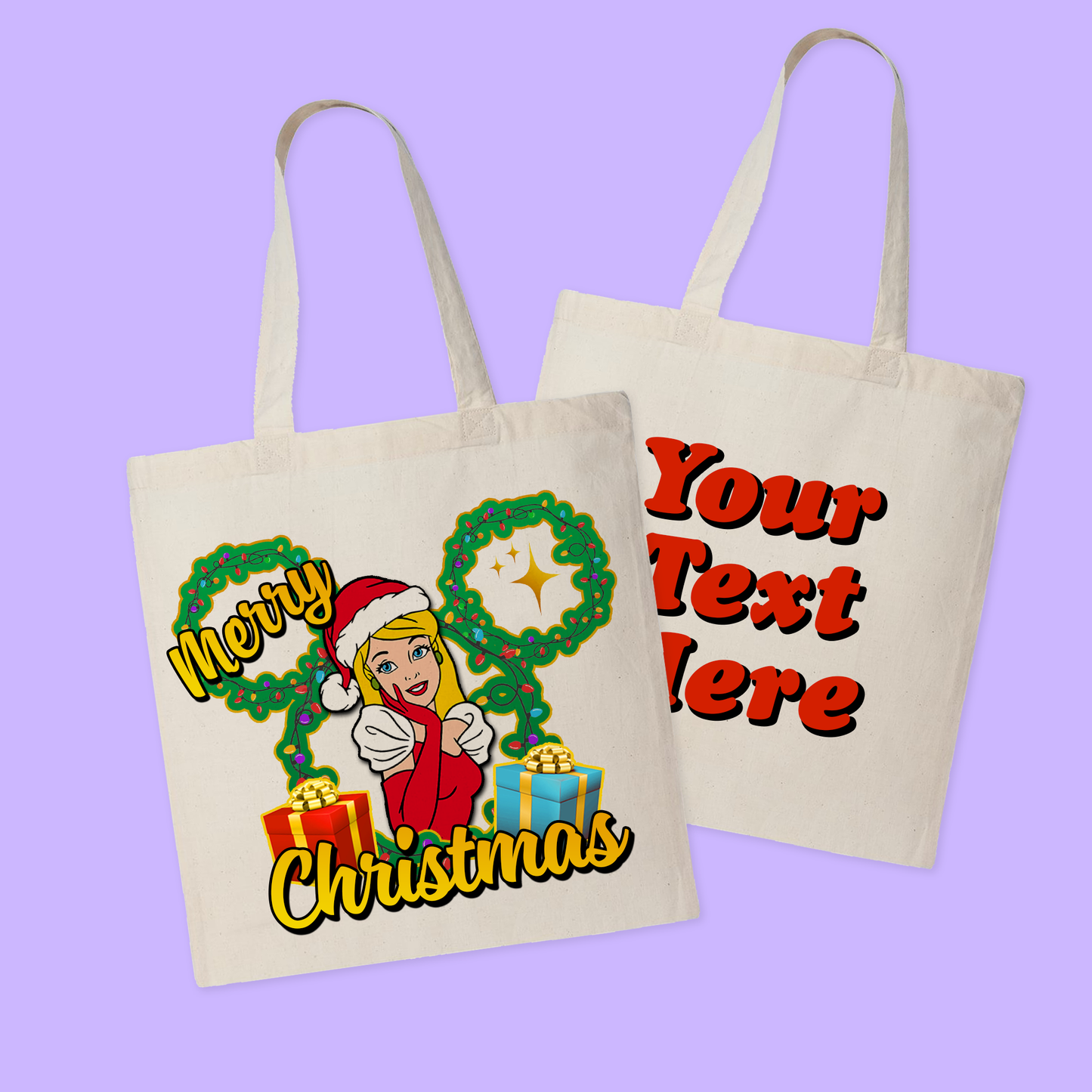 Disney Personalized Christmas Tote Bag - Princesses - Two Crafty Gays
