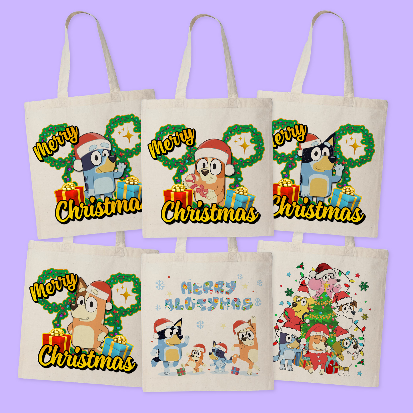 Bluey Personalized Christmas Tote Bag - Two Crafty Gays