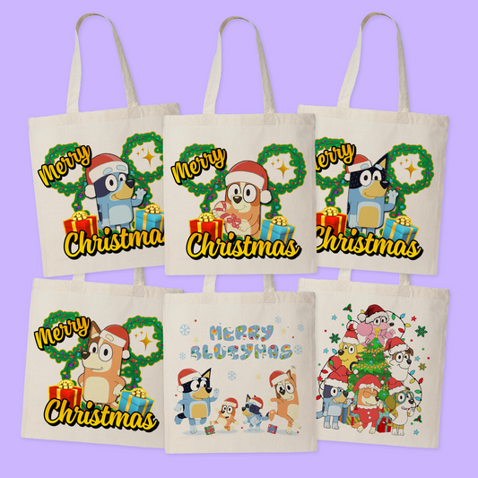 Bluey Personalized Christmas Tote Bag - Two Crafty Gays