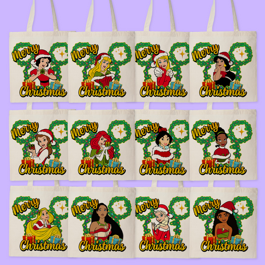 Disney Personalized Christmas Tote Bag - Princesses - Two Crafty Gays