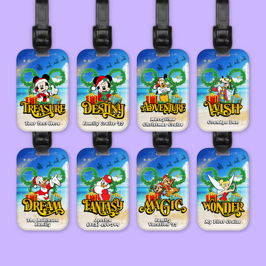 Disney Cruise Line Personalized Christmas Luggage Tag - Mickey & Friends - Two Crafty Gays