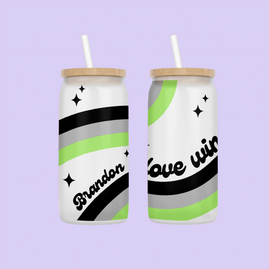 Agender Flag "Love Wins" Drinking Glass - Two Crafty Gays