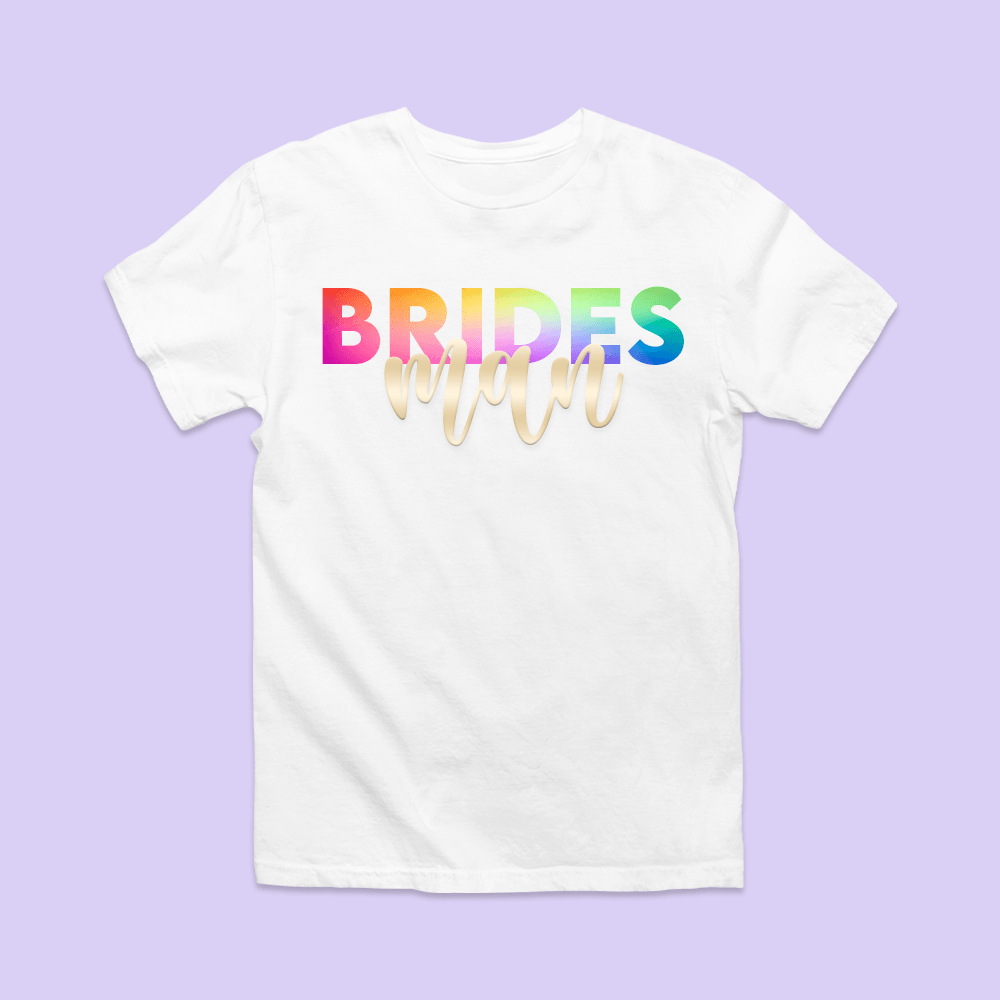 Bridesman Shirt - Rainbow Script - Two Crafty Gays