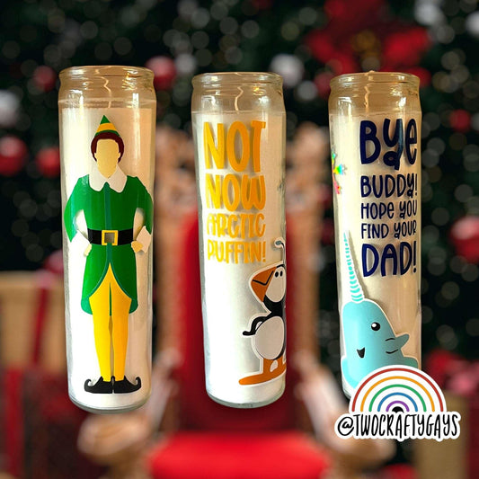 Elf Candles featuring Buddy the Elf and his Arctic Friends - Two Crafty Gays
