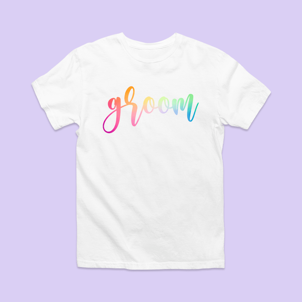 Groom Shirt - Rainbow Script - Two Crafty Gays