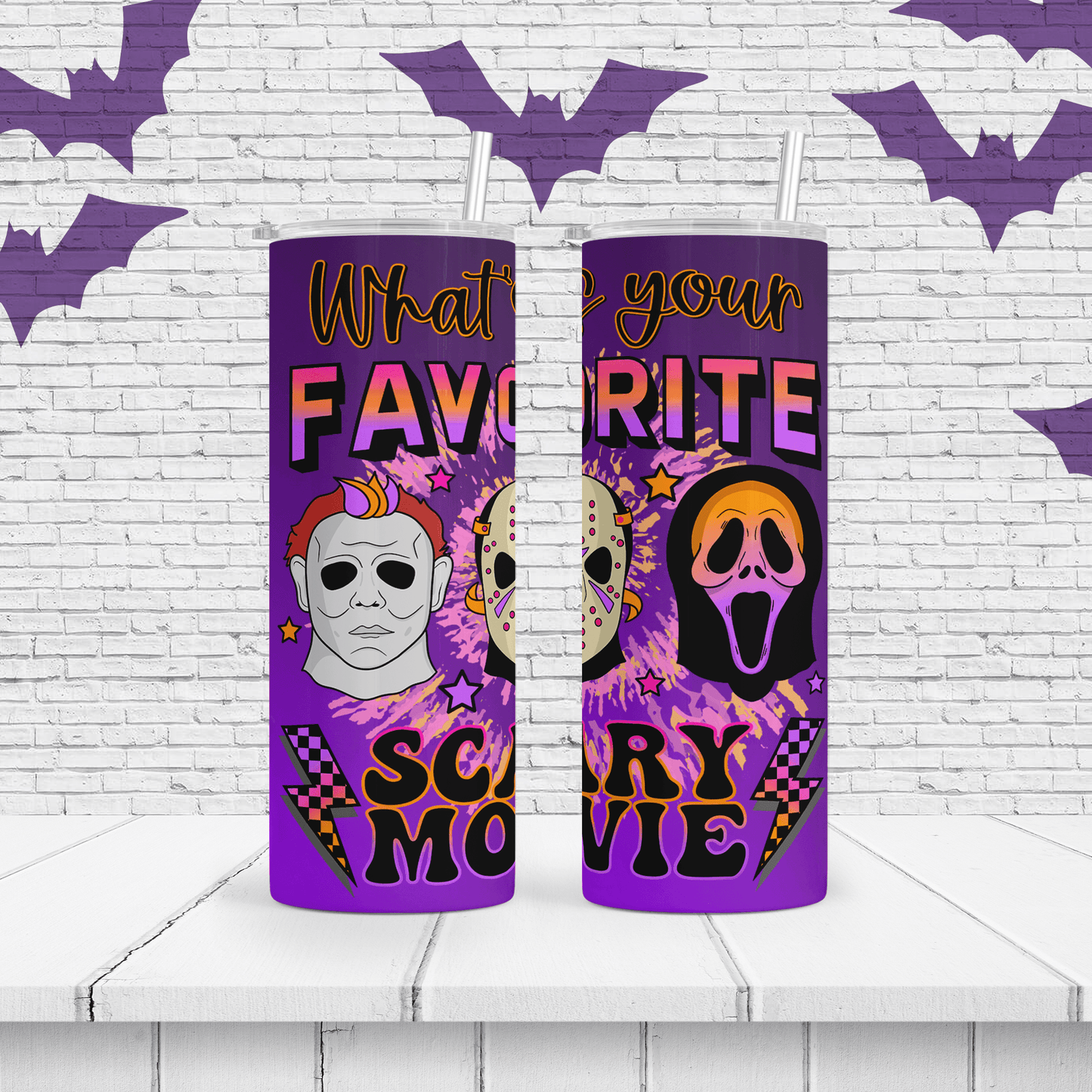 Halloween "Favorite Scary Movie" Personalized Tumbler Cup - Two Crafty Gays