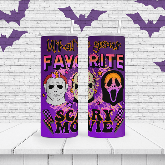 Halloween "Favorite Scary Movie" Personalized Tumbler Cup - Two Crafty Gays