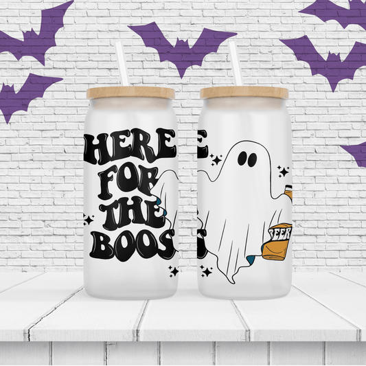 Halloween "Here For The Boos" Personalized Drinking Glass - Two Crafty Gays