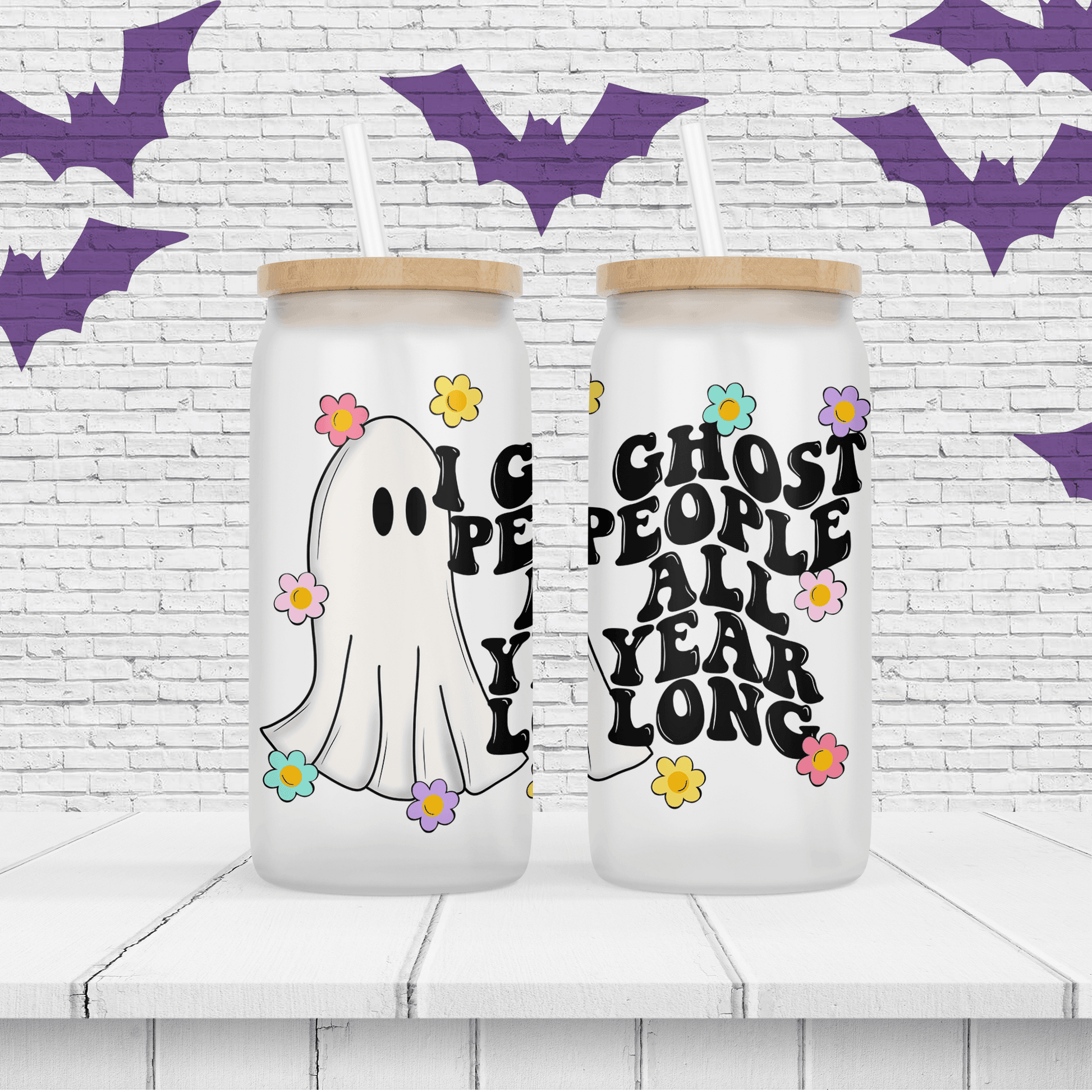 Halloween "I Ghost People All Year Long" Personalized Drinking Glass - Two Crafty Gays