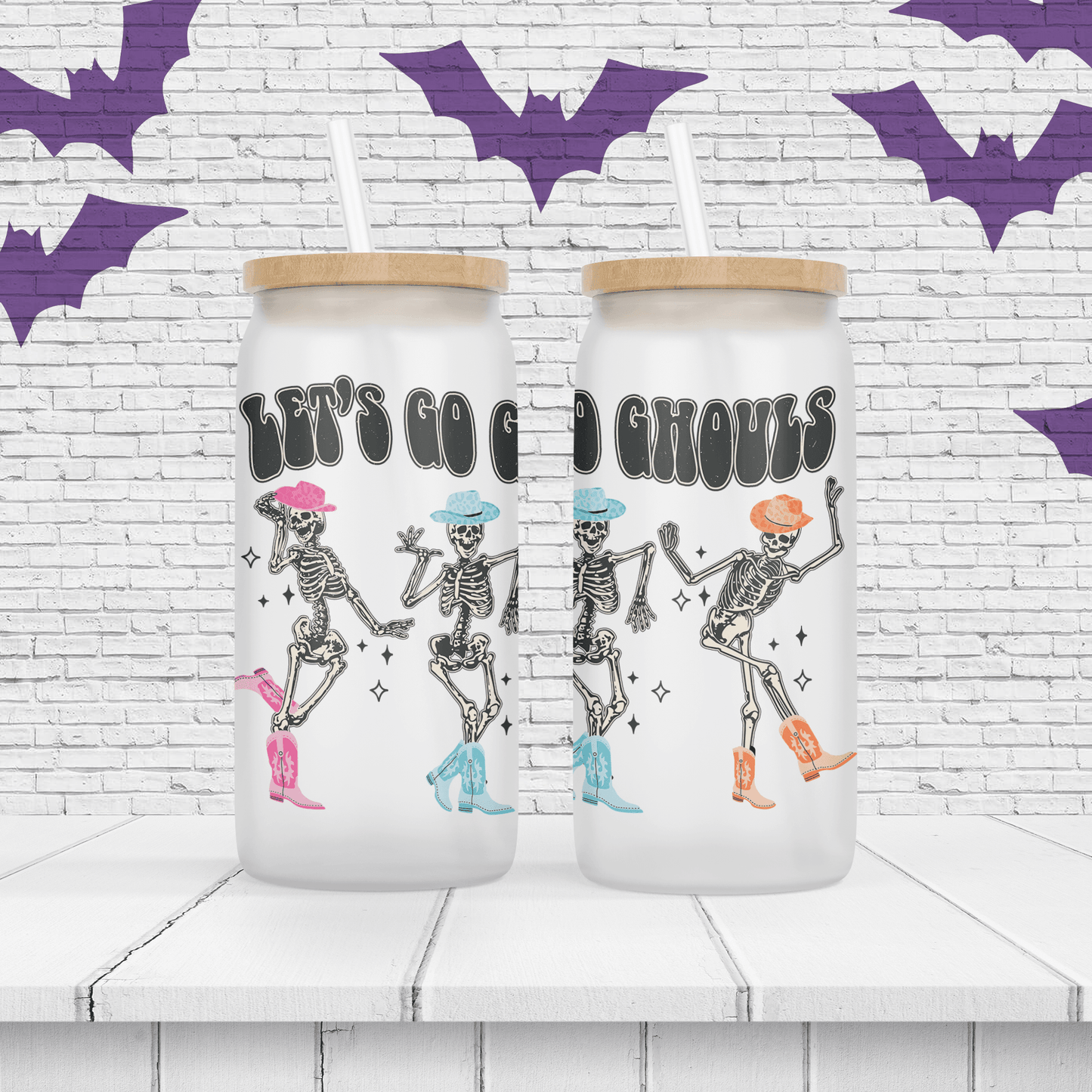 Halloween "Let's Go Ghouls" Personalized Drinking Glass - Two Crafty Gays