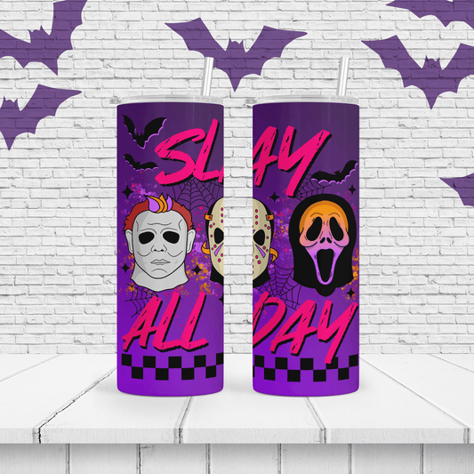 Halloween Slay All Day Personalized Tumbler Cup - Two Crafty Gays