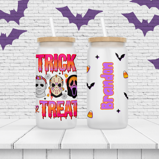 Halloween "Trick or Treat" Personalized Drinking Glass - Two Crafty Gays