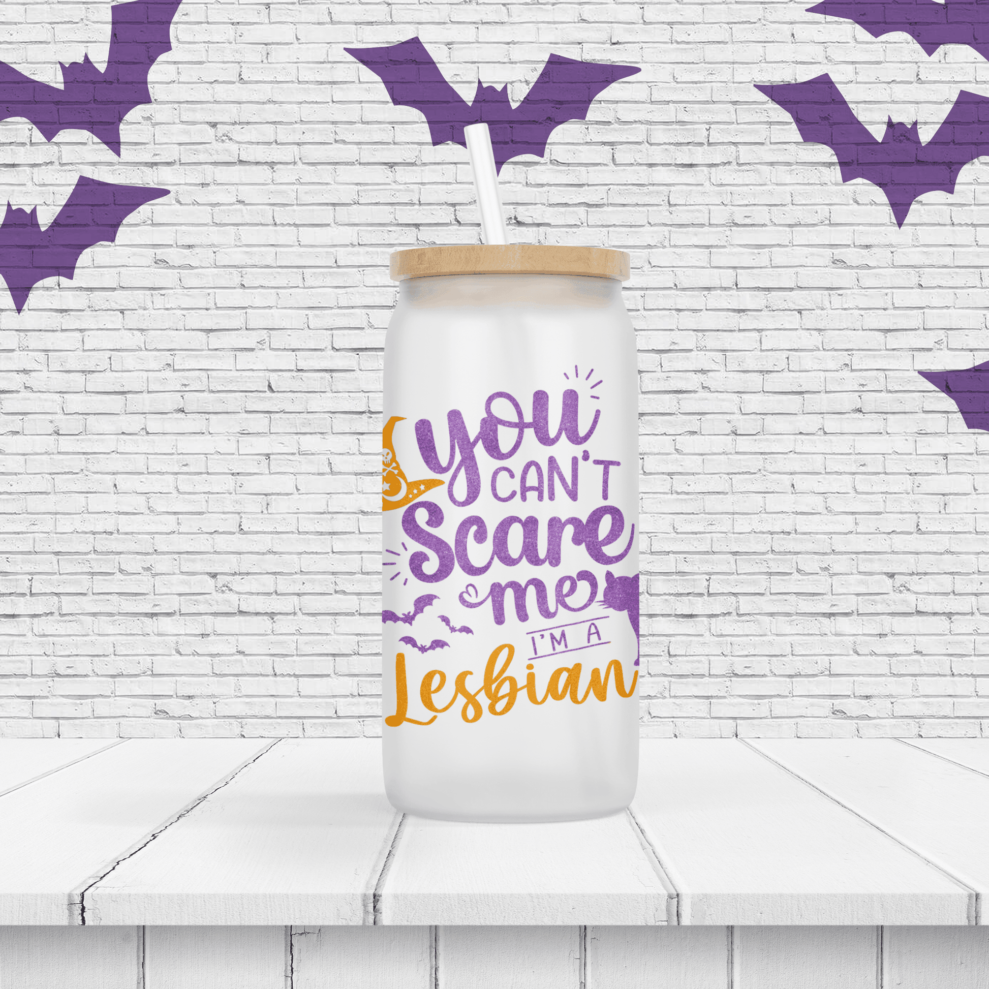 Halloween "You Can't Scare Me I'm A Lesbian" Personalized Drinking Glass - Two Crafty Gays