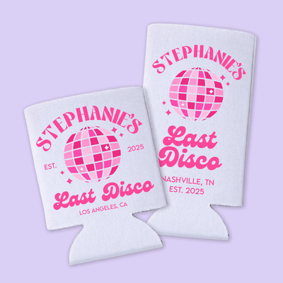 Last Disco Personalized Bachelorette Can Coolers - Two Crafty Gays